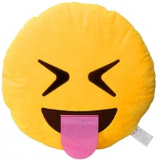 EvZ 32cm Emoji Smiley Emoticon Yellow Round Cushion Stuffed Plush Soft Pillow