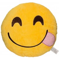 EvZ 32cm Emoji Smiley Emoticon Yellow Round Cushion Stuffed Plush Soft Pillow