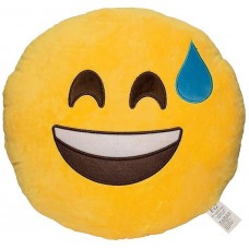 EvZ 32cm Emoji Smiley Emoticon Yellow Round Cushion Stuffed Plush Soft Pillow