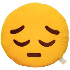 EvZ 32cm Emoji Smiley Emoticon Yellow Round Cushion Stuffed Plush Soft Pillow (Pensive)