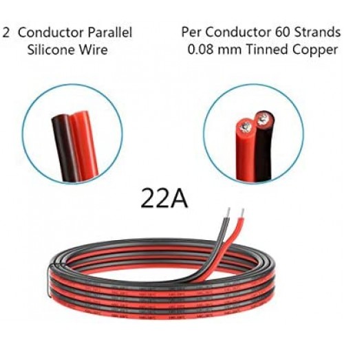 22 Gauge Silicone Electric Wire, EvZ 33ft 22AWG Flexible 2 Conductor  Parallel Cable, 2pin Red Black