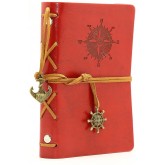 Leather Writing Journal Notebook, EvZ 5 Inches Vintage Nautical Spiral Blank String Diary Notepad Sketchbook Travel to Write in, Unlined Paper, Retro Pendants, Classic Embossed, Red