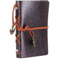 Leather Writing Journal Notebook, EvZ 5 Inches Vintage Nautical Spiral Blank String Diary Notepad Sketchbook Travel to Write in, Unlined Paper, Retro Pendants, Classic Embossed, Coffee