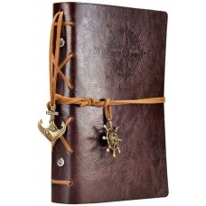 Leather Writing Journal Notebook, EvZ 7 Inches Vintage Nautical Spiral Blank String Diary Notepad Sketchbook Travel to Write in, Unlined Paper, Retro Pendants, Classic Embossed, Coffee