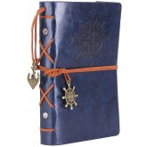 Leather Writing Journal Notebook, EvZ 7 Inches Vintage Nautical Spiral Blank String Diary Notepad Sketchbook Travel to Write in, Unlined Paper, Retro Pendants, Classic Embossed, Dark Blue