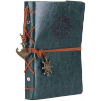 Leather Writing Journal Notebook, EvZ 7 Inches Vintage Nautical Spiral Blank String Diary Notepad Sketchbook Travel to Write in, Unlined Paper, Retro Pendants, Classic Embossed, Retro Green