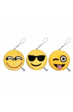 EvZ Emoji Iconic Emoticon Cushion Stuffed Plush Cute Soft Keychain, 3 inches, Pack 3