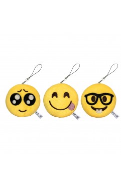 EvZ Emoji Iconic Emoticon Cushion Stuffed Plush Cute Soft Keychain, 3 inches, Pack 3