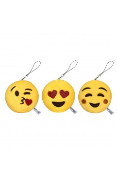 EvZ Emoji Iconic Emoticon Cushion Stuffed Plush Cute Soft Keychain, 3 inches, Pack 3