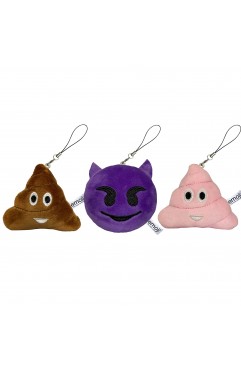 EvZ Emoji Iconic Emoticon Cushion Stuffed Plush Cute Soft Keychain, 3 inches, Pack 3