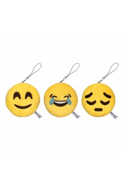 EvZ Emoji Iconic Emoticon Cushion Stuffed Plush Cute Soft Keychain, 3 inches, Pack 3