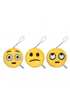 EvZ Emoji Iconic Emoticon Cushion Stuffed Plush Cute Soft Keychain, 3 inches, Pack 3
