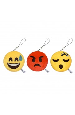 EvZ Emoji Iconic Emoticon Cushion Stuffed Plush Cute Soft Keychain, 3 inches, Pack 3