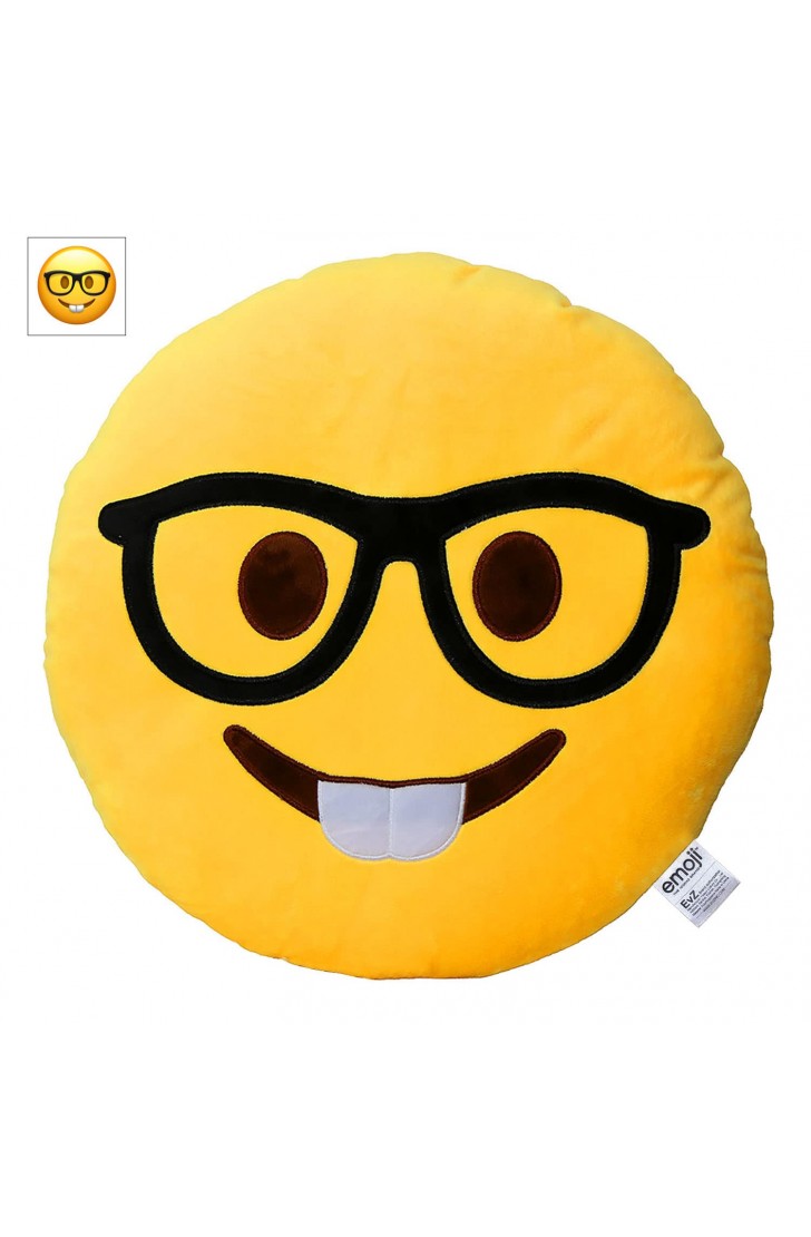 EvZ Official Certified Glasses Boy Emoji Pillow - 32cm Large Soft Plush Smiley Face Geek Emoticon Cushion - Cute Decorative Stuffed Toy for Students, School Gift, Home & Office Decor (Yellow) EvZ Official Certified Glasses Boy Emoji Pillow - 32cm Large Soft Plush Smiley Face Geek Emoticon Cushion - Cute Decorative Stuffed Toy for Students, School Gift, Home & Office Decor (Yellow)