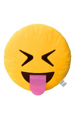 EvZ Official Certified Exciting Emoji Pillow - 32cm Large Soft Plush Smiley Face Winking Tongue Emoticon Cushion - Fun Decorative Stuffed Toy for Party Favors, Kids Playroom & Birthday Gift (Yellow)