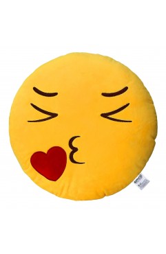 EvZ Official Certified Kiss Girl Emoji Pillow - 32cm Large Soft Plush Blowing Kiss Emoticon Cushion - Cute Romantic Decorative Stuffed Toy for Valentine’s Day, Bedroom & Sweet Surprise (Yellow)