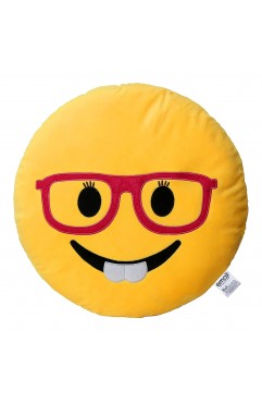 EvZ Official Certified Glasses Girl Emoji Pillow - 32cm Large Soft Plush Smiley Face Smart Emoticon Cushion - Cute Decorative Stuffed Toy for Girls, School Gift, Home & Bedroom Decor (Yellow)