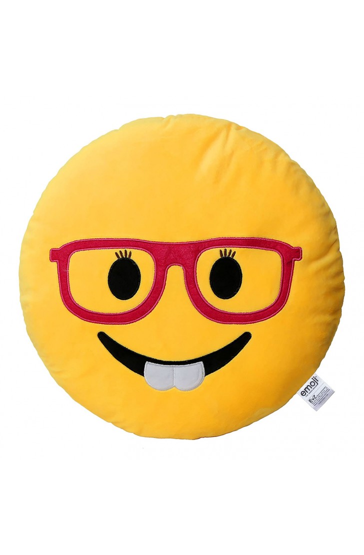 EvZ Official Certified Glasses Girl Emoji Pillow - 32cm Large Soft Plush Smiley Face Smart Emoticon Cushion - Cute Decorative Stuffed Toy for Girls, School Gift, Home & Bedroom Decor (Yellow) EvZ Official Certified Glasses Girl Emoji Pillow - 32cm Large Soft Plush Smiley Face Smart Emoticon Cushion - Cute Decorative Stuffed Toy for Girls, School Gift, Home & Bedroom Decor (Yellow)