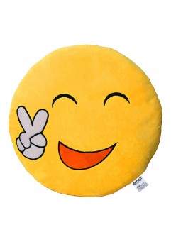 EvZ Official Certified Yeah Emoji Pillow - 32cm Large Soft Plush Smiley Face Victory Peace Sign Emoticon Cushion - Fun Decorative Stuffed Toy for Success Gift, Gaming Room & Happy Decor (Yellow)