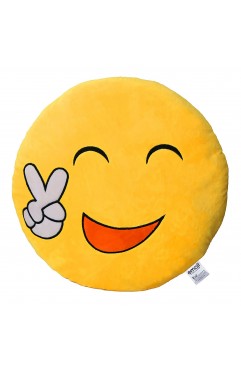 EvZ Official Certified Yeah Emoji Pillow - 32cm Large Soft Plush Smiley Face Victory Peace Sign Emoticon Cushion - Fun Decorative Stuffed Toy for Success Gift, Gaming Room & Happy Decor (Yellow)