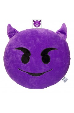 EvZ Official Certified Devil Emoji Pillow - 32cm Large Soft Plush Purple Imp Emoticon Cushion - Unique Horned Decorative Stuffed Toy for Halloween, Gaming Room (Purple)