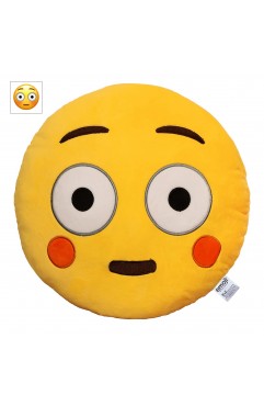 EvZ Official Certified Flushed Emoji Pillow - 32cm Large Soft Plush Rosy Cheeks Smiley Face Emoticon Cushion - Cute Shy Decorative Stuffed Toy for Girls, Bedroom & Thinking of You Gift (Yellow)