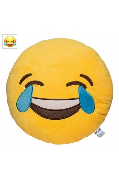 EvZ Official Certified Laugh to Tear Emoji Pillow - 32cm Large Soft Plush Joy Face Emoticon Cushion - Funny Decorative Stuffed Toy for Stress Relief, Birthday Gift & Happy Decor (Yellow)