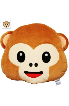 EvZ Official Certified Monkey Emoji Pillow - 32cm Large Soft Plush See-No-Evil Ape Emoticon Cushion - Cute Animal Decorative Stuffed Toy for Kids, Jungle Theme Decor & Funny Gift (Brown)