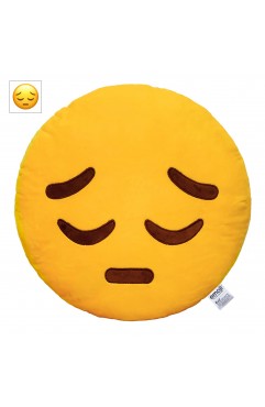 EvZ Official Certified Pensive Emoji Pillow - 32cm Large Soft Plush Sad Thinking Face Emoticon Cushion - Cute Quiet Decorative Stuffed Toy for Bedroom, Calm Decor & Sympathy Gift (Yellow)