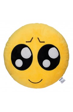 EvZ Official Certified Playcute Emoji Pillow - 32cm Large Soft Plush Pleading Face Emoticon Cushion - Cute Innocent Big Eyes Decorative Stuffed Toy for Kids, Girlfriend & Kawaii Room Decor (Yellow)
