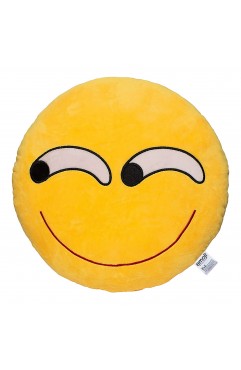 EvZ Official Certified Sinister Emoji Pillow - 32cm Large Soft Plush Smirking Face Emoticon Cushion - Funny Mischievous Decorative Stuffed Toy for Gaming Room, Office Humor (Yellow)