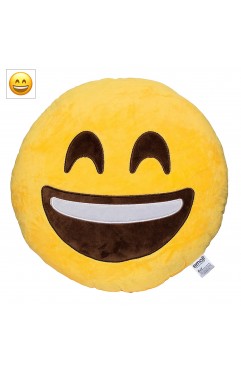 EvZ Official Certified Smile Plush Pillow - 32cm Large Soft Smiley Face Emoticon Cushion - Cute Happy Decorative Stuffed Toy for Living Room, Kids Gift & Positive Vibe Decor (Yellow)