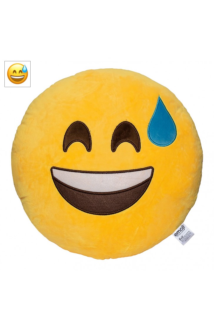 EvZ Official Certified Smile with Sweat Plush Pillow - 32cm Large Soft Grinning Face Emoticon Cushion - Funny Relatable Decorative Stuffed Toy for Office, Stress Relief & Gag Gift (Yellow) EvZ Official Certified Smile with Sweat Plush Pillow - 32cm Large Soft Grinning Face Emoticon Cushion - Funny Relatable Decorative Stuffed Toy for Office, Stress Relief & Gag Gift (Yellow)