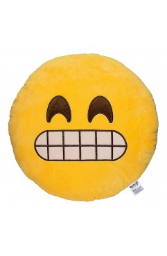 EvZ Official Certified Smirking Plush Pillow - 32cm Large Soft Smirking Face Emoticon Cushion - Funny Sassy Decorative Stuffed Toy for Gaming Room, Office (Yellow)