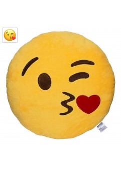 EvZ Official Certified Throwing Kiss Plush Pillow - 32cm Large Soft Winking Face Emoticon Cushion with Red Heart - Cute Romantic Decorative Stuffed Toy for Girlfriend, Kids & Sweet Decor (Yellow)
