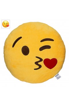 EvZ Official Certified Throwing Kiss Plush Pillow - 32cm Large Soft Winking Face Emoticon Cushion with Red Heart - Cute Romantic Decorative Stuffed Toy for Girlfriend, Kids & Sweet Decor (Yellow)