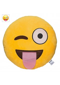 EvZ Official Certified Tongue Out Plush Pillow - 32cm Large Soft Winking Face Emoticon Cushion - Funny Playful Decorative Stuffed Toy for Pranksters, Kids Room & Silly Gift (Yellow)