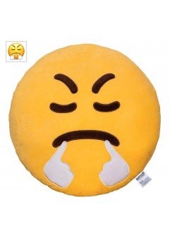 EvZ Official Certified Triumph Plush Pillow - 32cm Large Soft Face with Steam from Nose Emoticon Cushion - Funny Proud Decorative Stuffed Toy for Office, Gaming Room & Achievement Gift (Yellow)
