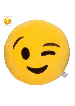 EvZ Official Certified Winking Plush Pillow - 32cm Large Soft Winking Face Emoticon Cushion - Funny Playful Decorative Stuffed Toy for Kids, Bedroom & Cheerful Gift (Yellow)