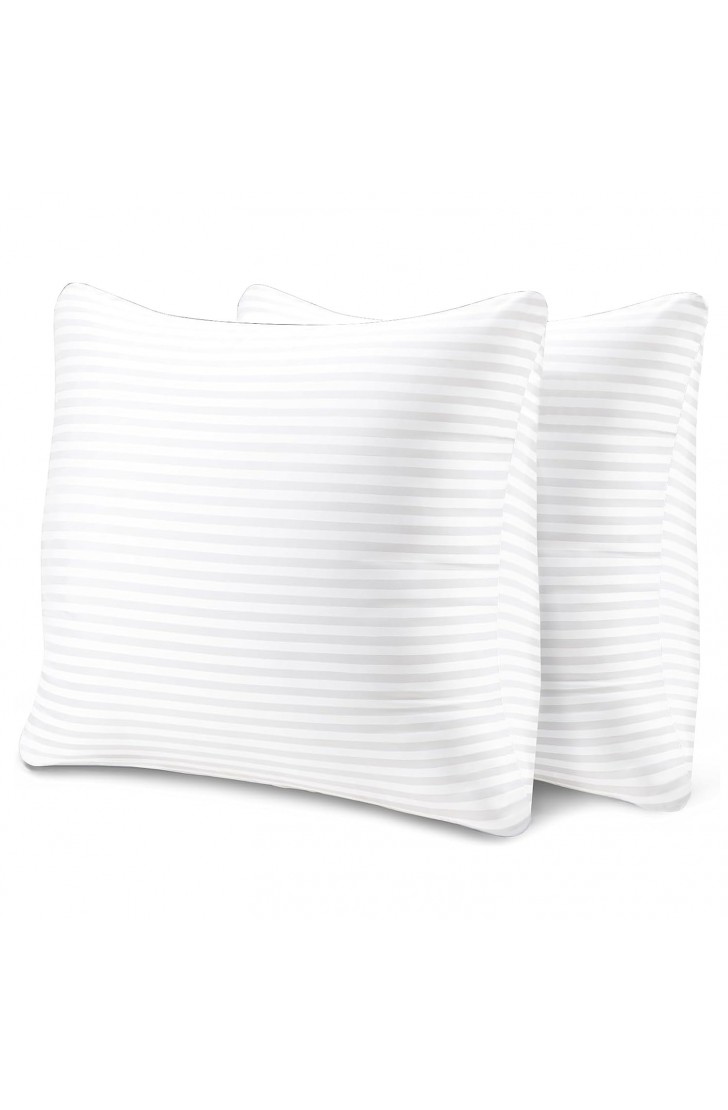 EvZ Set of 2 Overstuffed Pillow Inserts 18x18 - Premium Soft Square Decorative Sham Stuffers - Hypoallergenic Polyester Filling Cushion Forms for Couch, Sofa & Bed - White Striped (18" x 18") EvZ Set of 2 Overstuffed Pillow Inserts 18x18 - Premium Soft Square Decorative Sham Stuffers - Hypoallergenic Polyester Filling Cushion Forms for Couch, Sofa & Bed - White Striped (18" x 18")