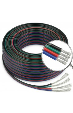 EvZ 22 AWG 4-Pin RGB LED Extension Wire (33ft/10M) - Flexible 4 Conductor Tinned Copper Ribbon Cable for 5050 3528 RGB Color Changing Strip Lights, Easy Strip & Solder (Black-Green-Red-Blue)