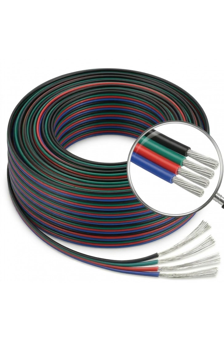 22 Gauge 4Pin Extension Wrie, EvZ 22AWG 4 Conductor Parallel Electric Cable Cord for RGB LED Strips 3528 5050, Black-Green-Red-Blue, 66ft/20M 22 Gauge 4Pin Extension Wrie, EvZ 22AWG 4 Conductor Parallel Electric Cable Cord for RGB LED Strips 3528 5050, Black-Green-Red-Blue, 66ft/20M