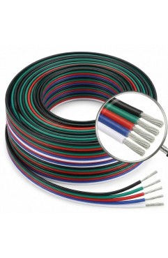 EvZ 22 Gauge 5Pin Extension Wire, EvZ 22AWG 5 Conductor Parallel Electric Cable Cord for RGBW LED Strips 3528 5050, Black-Green-Red-Blue-White, 33ft/10M