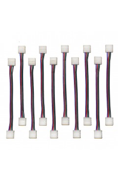 EvZ 10-Pack LED Strip Light Connectors, 4 Pin 10mm Wide Solderless Adapter for 5050 RGB Strip to Strip Jumper, 14cm/5.5in Flexible Extension Wire, Gapless Connection for Corners and Obstacles