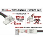 EvZ 10-Pack 5-Pin LED Strip Connectors for 12mm Wide 5050 RGBW Strip Lights - Solderless Strip to Strip Jumper with 14cm 22AWG Extension Wire - Gapless & Flexible Connection for Multi-Color LED Tape