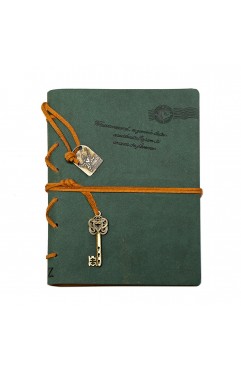 EvZ Leather Writing Journal Notebook - 7" Retro Vintage Key Bound Diary, 320 Pages Unlined Kraft Paper Antique Sketchbook, Dark Green Handmade Travel Journal for Men & Women, Writing Notepad Guest Book
