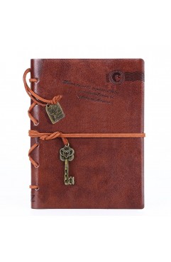 EvZ Leather Writing Journal Notebook - 7" Retro Vintage Key Bound Diary, 320 Pages Unlined Kraft Paper Sketchbook, Dark Coffee Classic Travel Journal for Men & Women, Antique Poetry Book & Art Notepad