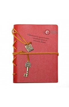 EvZ Leather Writing Journal Notebook - 7" Retro Vintage Key Bound Diary, 320 Pages Unlined Kraft Paper Sketchbook, Vibrant Red Embossed Travel Journal for Girls & Women, Antique Art Notepad & Poetry Book