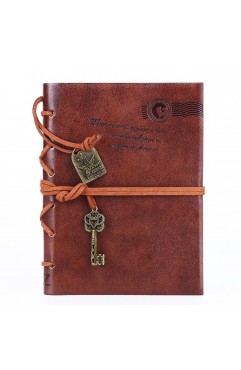 EvZ Classic Vintage Leather Writing Journal Notebook - Unique Key Bound Retro Diary, Blank Kraft Pages, Perfect Travel Sketchbook & Guest Book - Dark Coffee, 5.6" x 4.2", 160 Sheets / 320 Pages - Detailed Bronze Key Charm, Cord Tie Closure