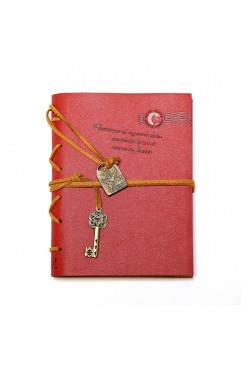 EvZ Classic Vintage Leather Writing Journal Notebook - Vibrant Red Retro Diary with Antique Key, Blank Kraft Pages, Perfect Travel Sketchbook & Holiday Gift - 5.6" x 4.2", 160 Sheets / 320 Pages, Unique Key Bound Cord Closure